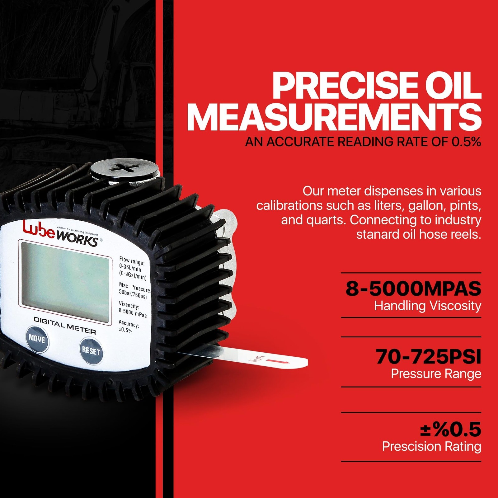 Lubeworks Oil Control Meter Digital 1-35lpm / 1-10gpm Heavy Duty 3V… Fast Ship