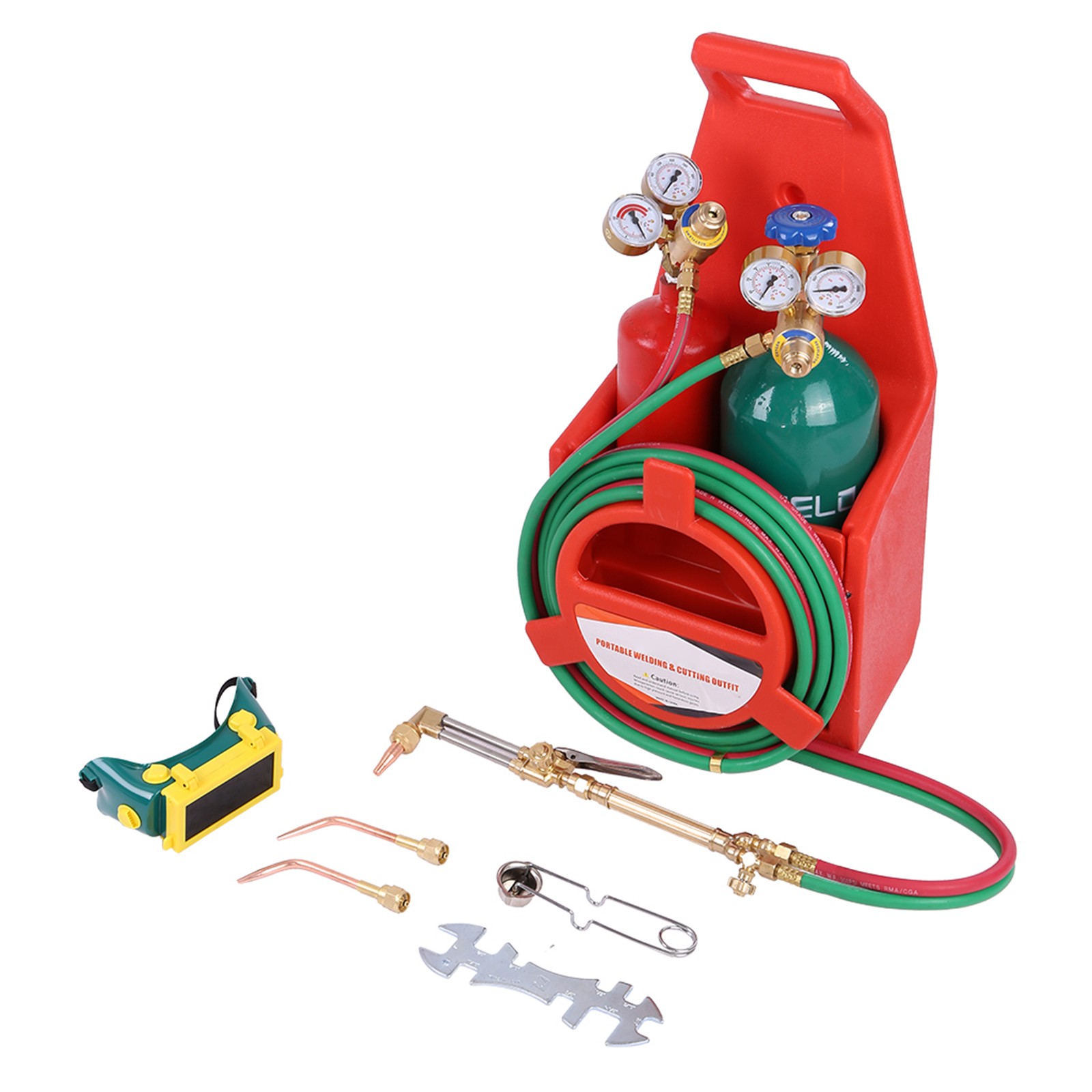 Portable Welding Kit with Tanks Regulators Brass Torch for Metal Repair Work