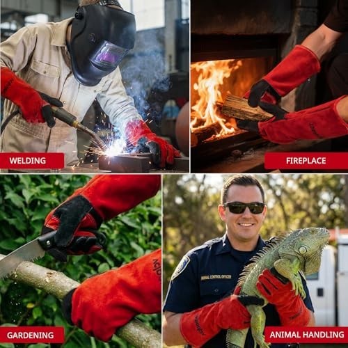 Extreme Heat Welding Gloves 16″ Fire Resistant Leather for MIG TIG BBQ Furnace X