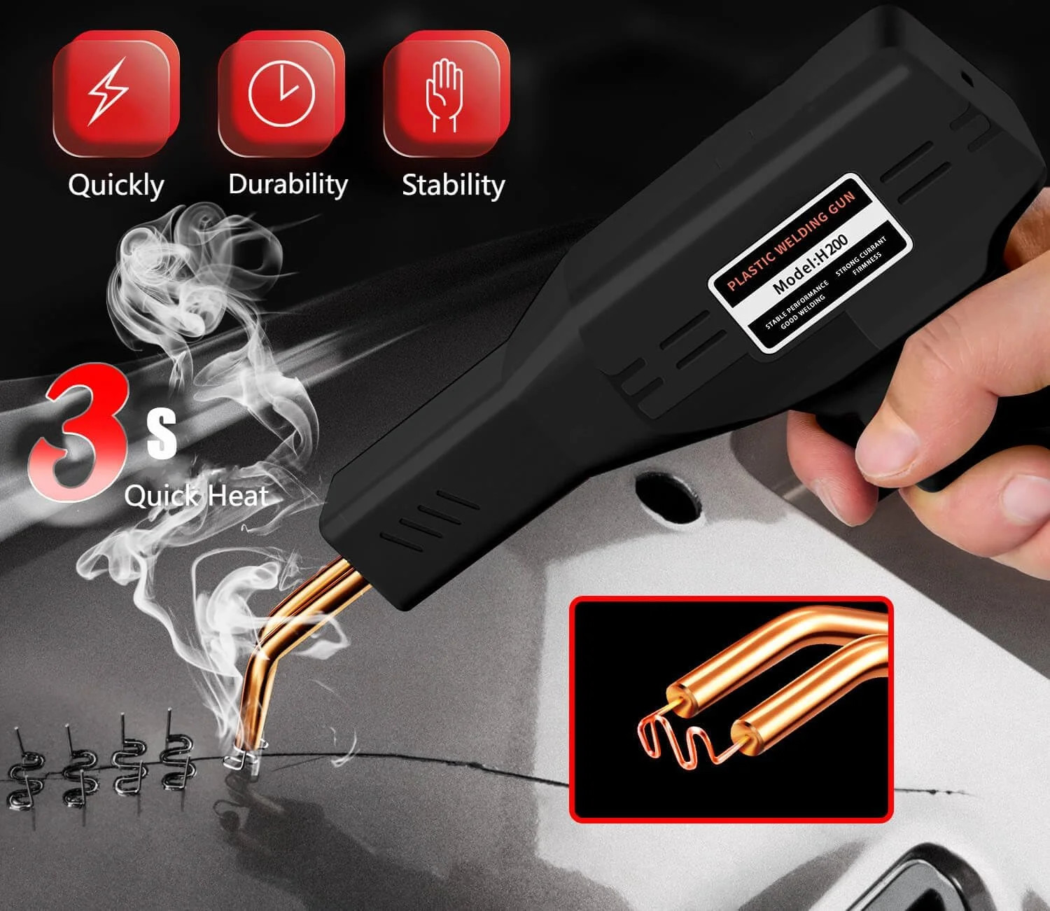 200W Plastic Welder, 2000PCS Staples 10PCS Sandpaper, Plastic welding Kit, Plier