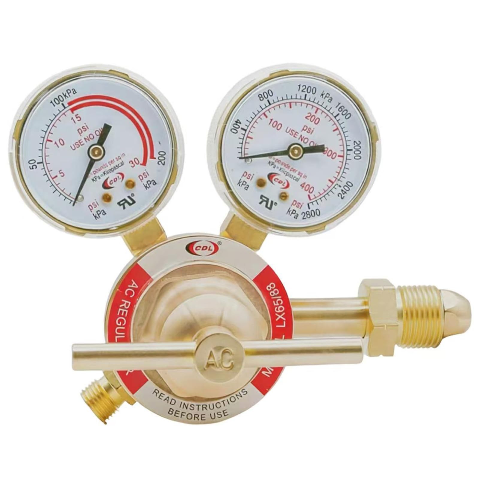LX65 Medium Duty Acetylene Regulator CGA510,Forged Brass,Large Tank Gauge Cut…