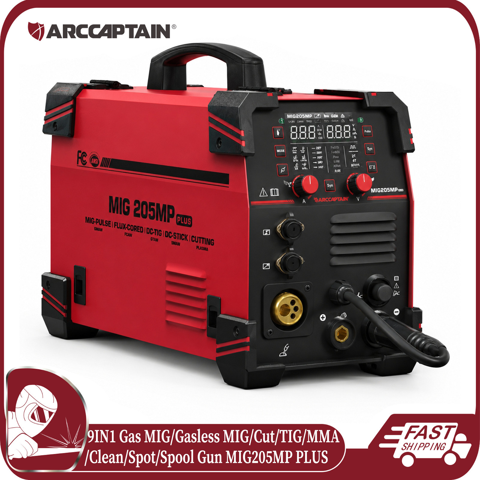 ARCCAPTAIN MIG205MP PLUS MIG Welder 9 IN 1 iControl MIG/Cut/TIG/Stick/Clean/Spot