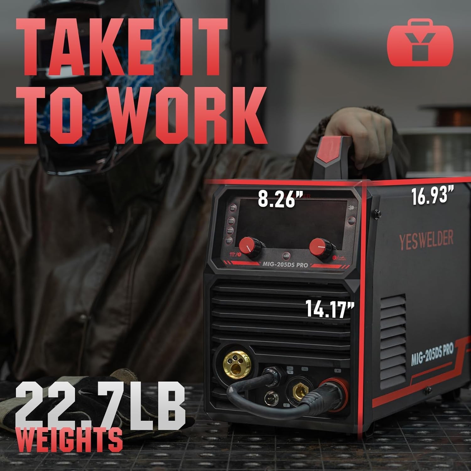 205A MIG Aluminum Welder, 110/220V, Gas/Gasless/Lift TIG/Stick Welding Machine