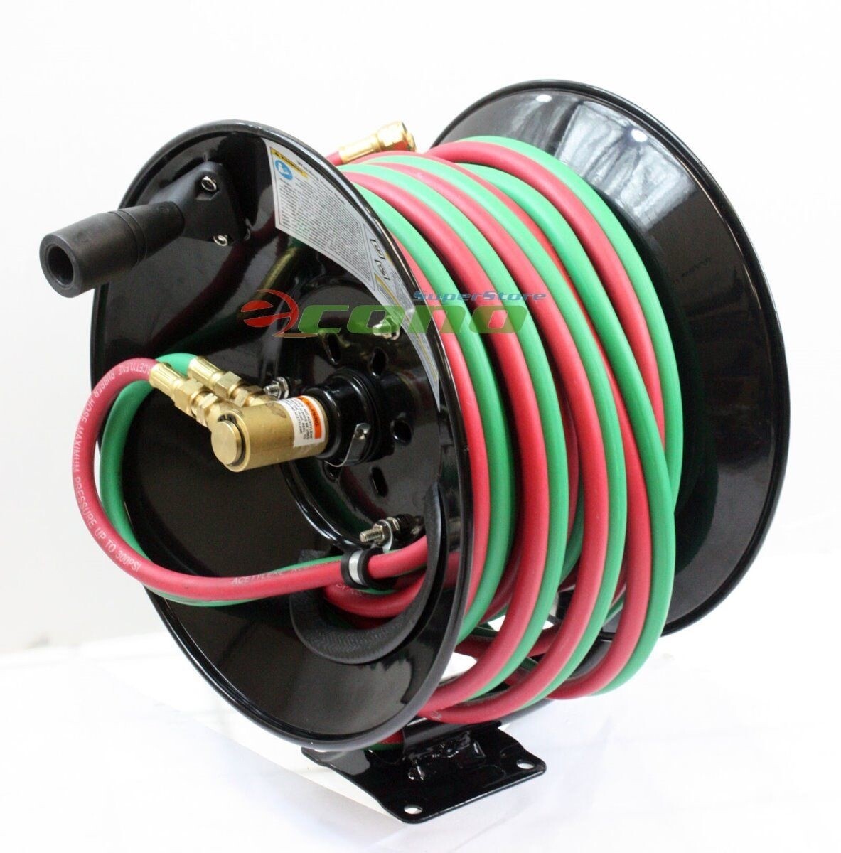 Manual 100ft Welding Hose Reel Mount w/Twin Oxy Acetylene 300psi 100′ Weld Hoses