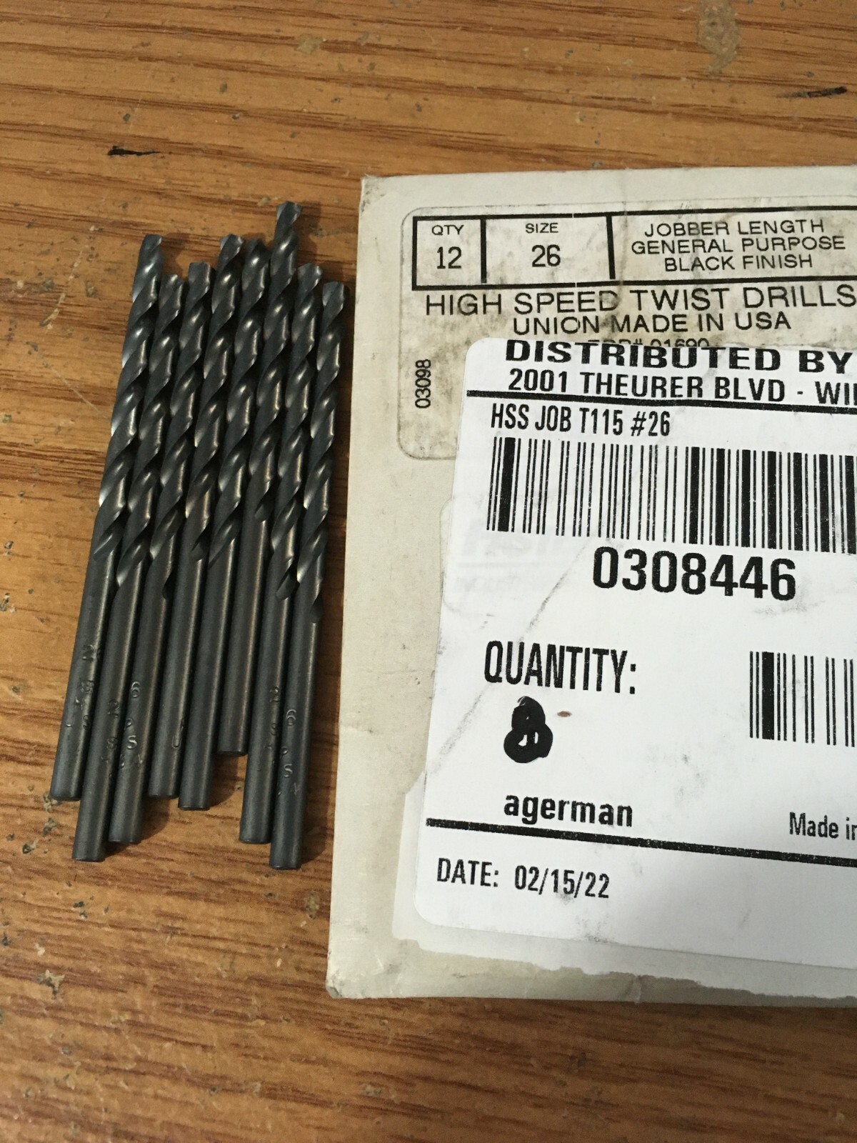 (8) #26 HSS 118° Black Oxide Finish Jobber Drill