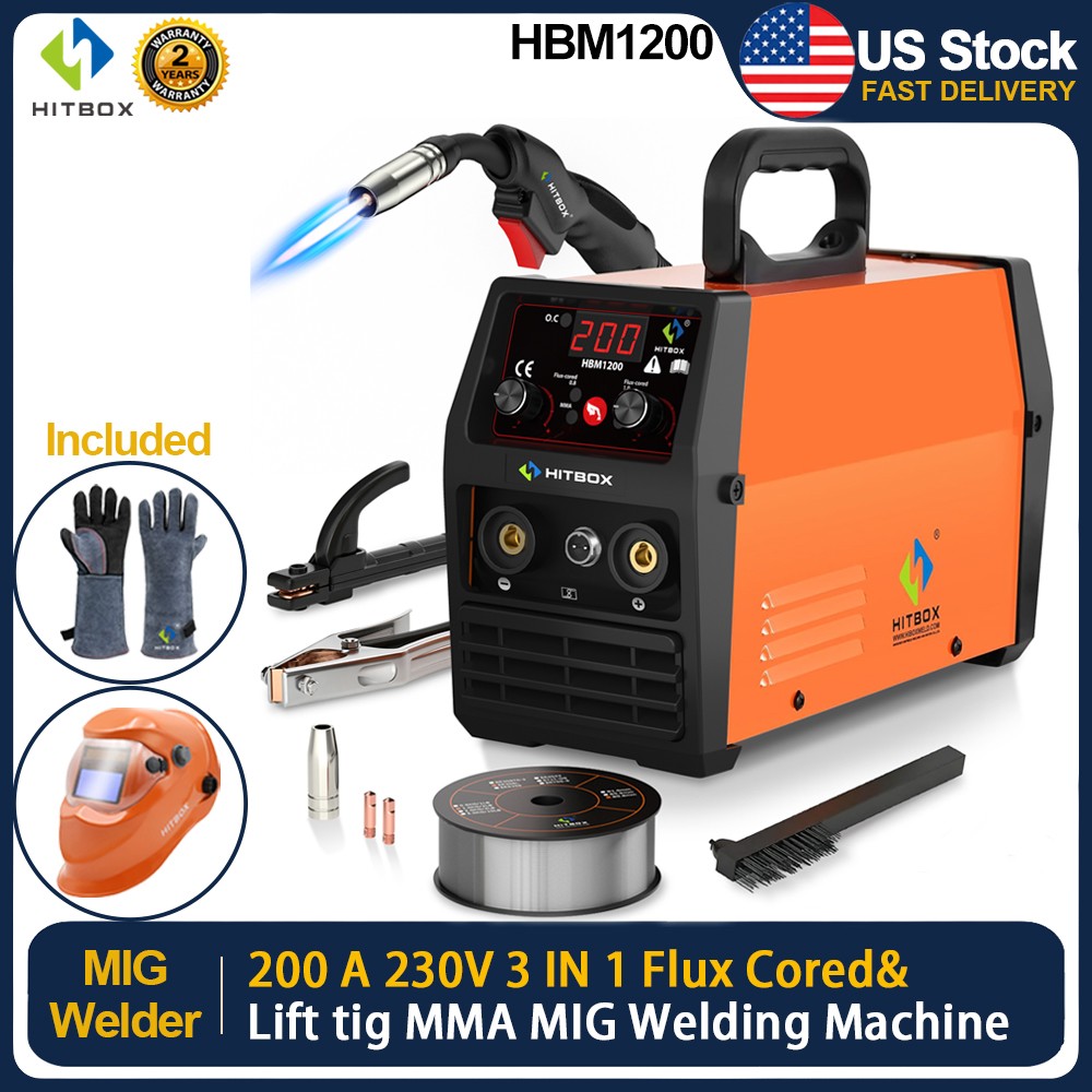 3in1 HBM1200 MIG TIG Welder Gasless Inverter 110/230V DC ARC TIG &Welding Helmet