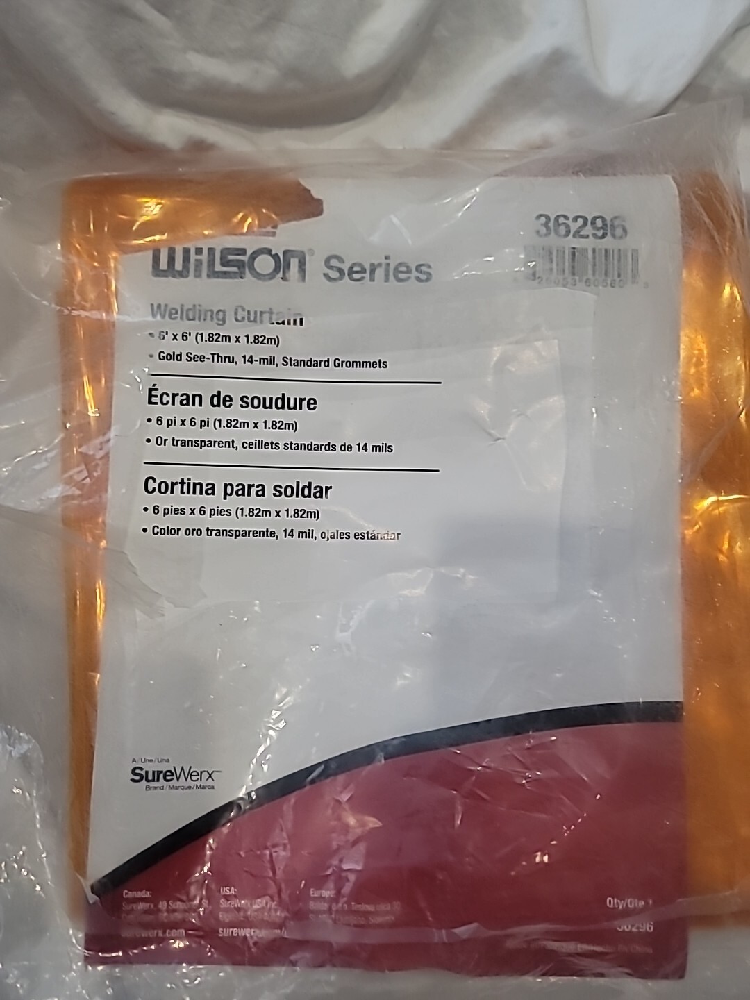 Wilson Industries 36296 Orange Vinyl Welding Curtain, 6′ H x 6′ W x 14 mil Thick