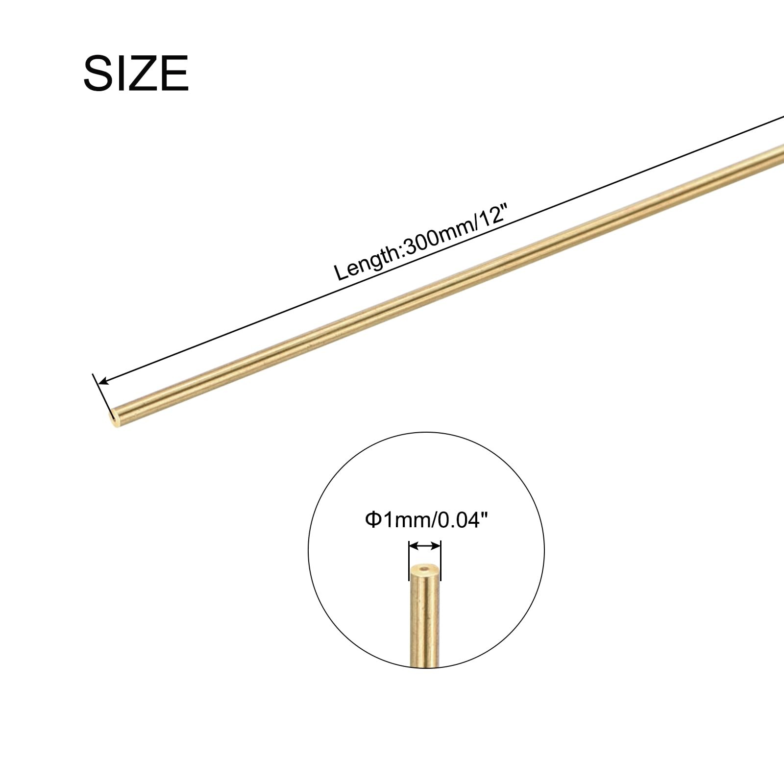 uxcell 1mm x 300mm Brass Round Rod, Metal Solid Shaft x 300mm, Copper