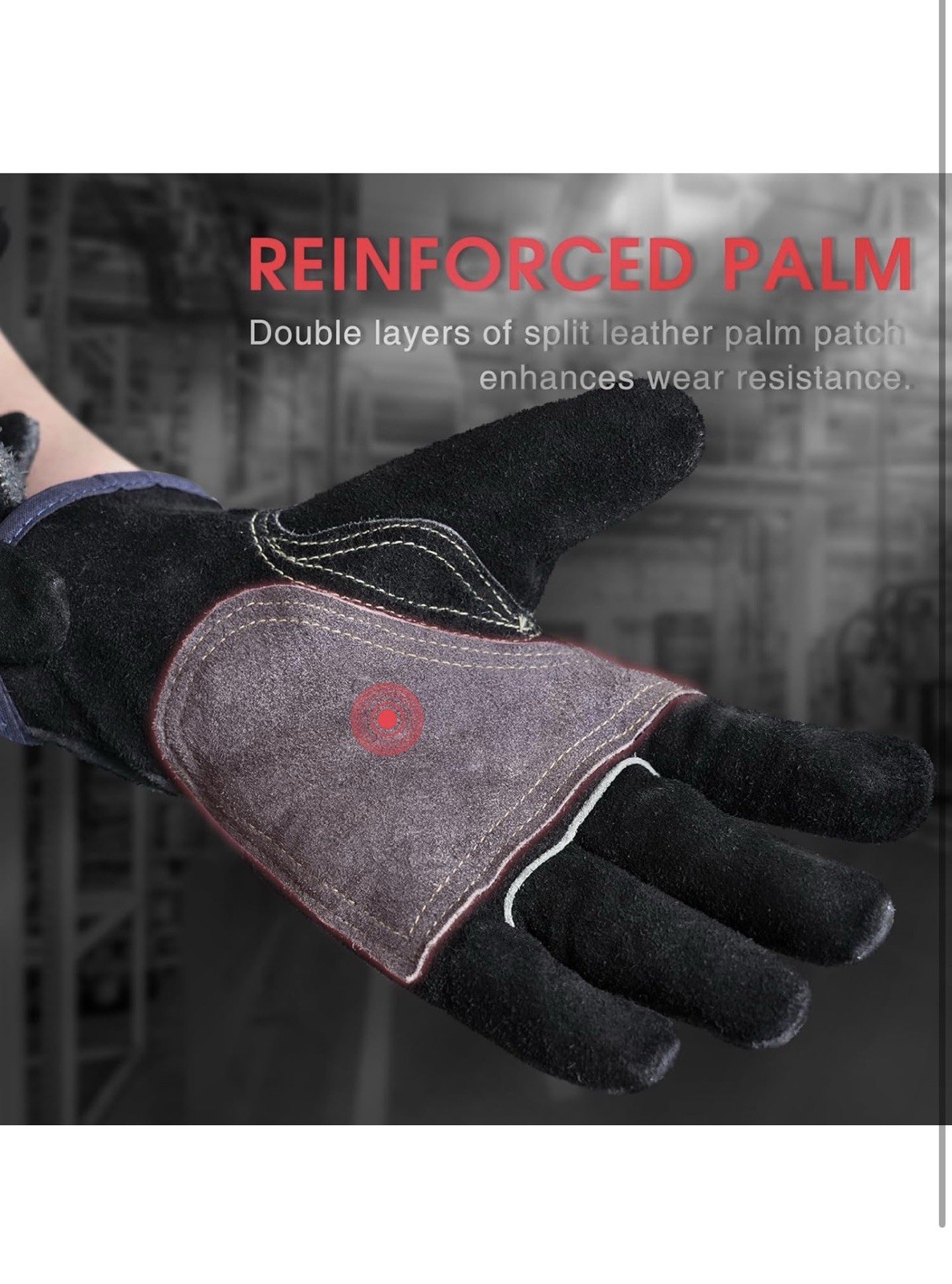 YESWELDER Leather Work Gloves – Cowhide Reinforced Palm for Welding/Gardening L