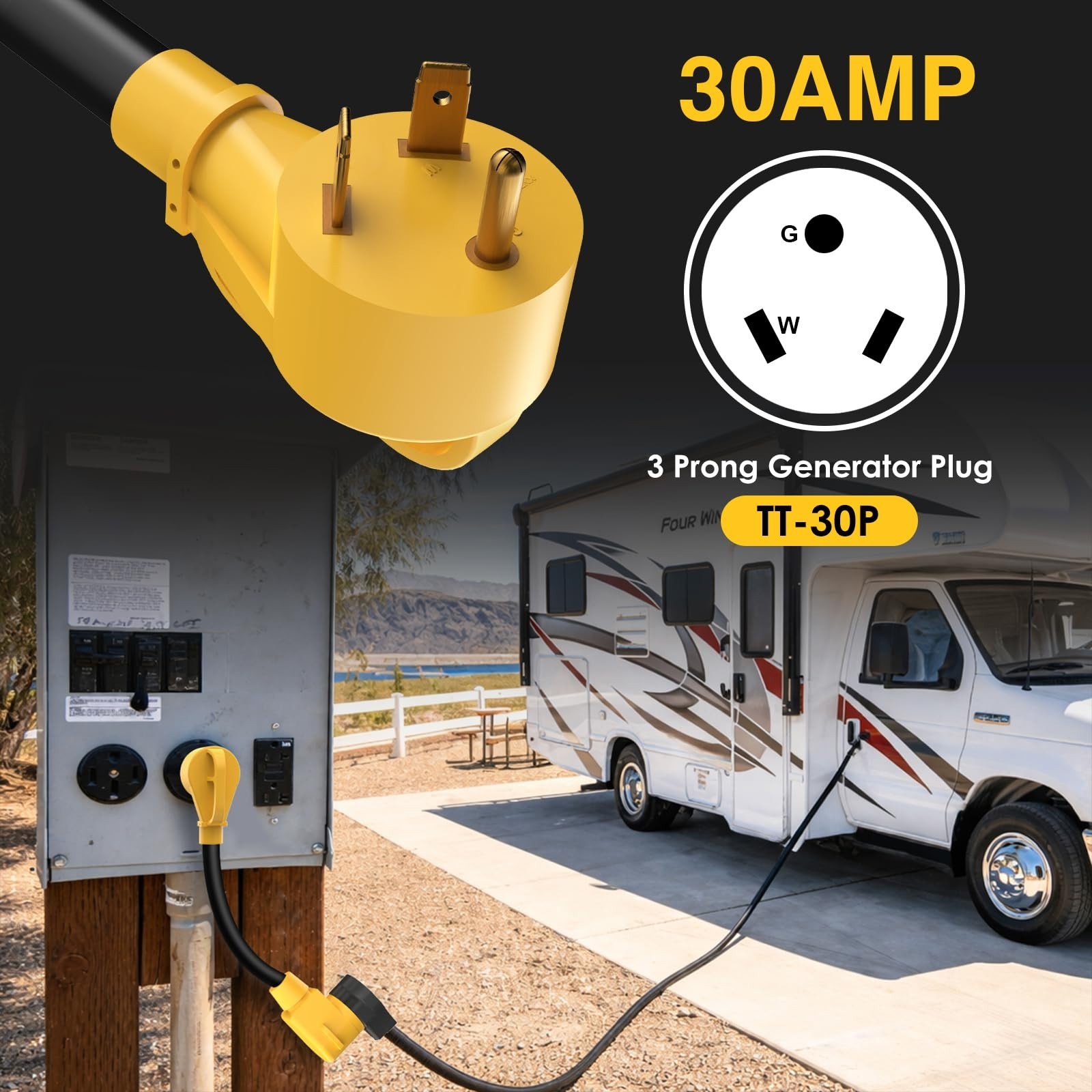 30 Amp RV to 50 Amp Welder Adapter, 1FT Heavy Duty Power Cord, ETL Listed, 250V