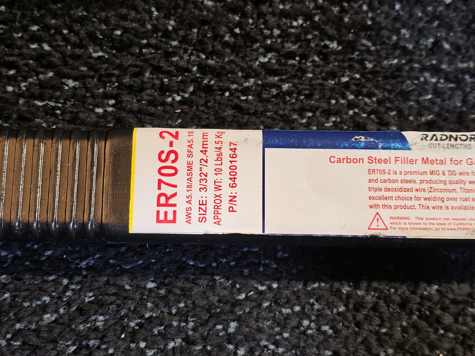 RADNOR 64001647 3/32″ X 36″ ER70S-2 RADNOR™ 70S-2 Carbon Steel TIG Rod 10 lb B=