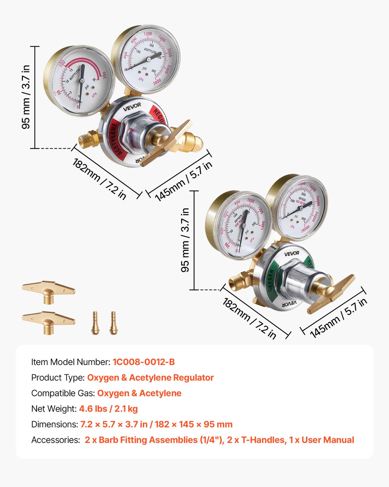Oxygen Acetylene Regulator Set CGA540 CGA510 Welding Gauges 0-4000 PSI
