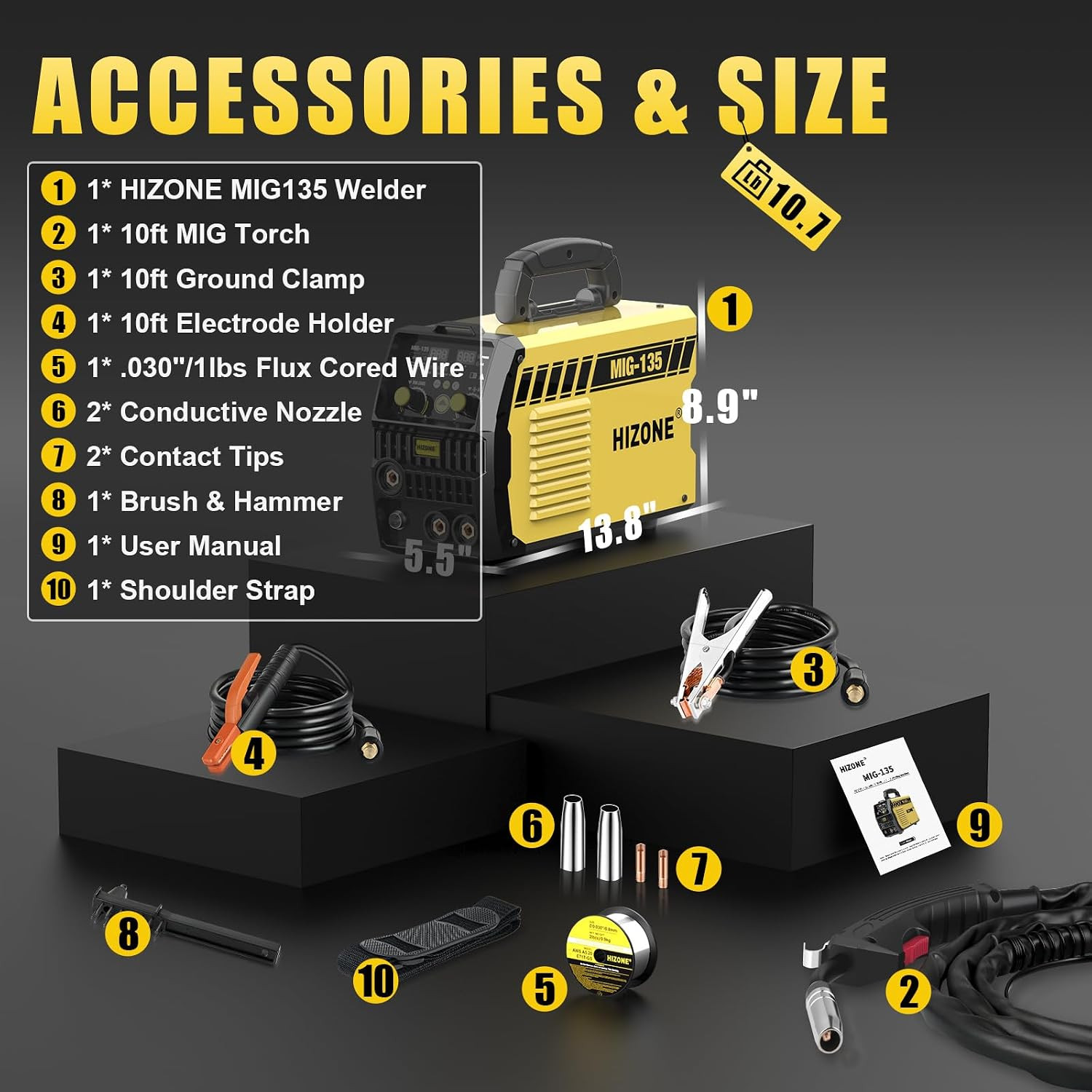 135A MIG Welder, 110V Flux Core MIG Welder/Lift Tig/Stick 3 in 1 Welding Machine