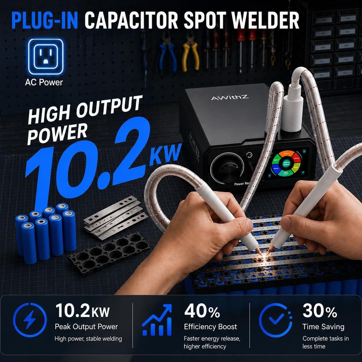 AWithZ Spot Welder Pedal Farad Capacitor 18650 Li Battery Spot Welding Machine