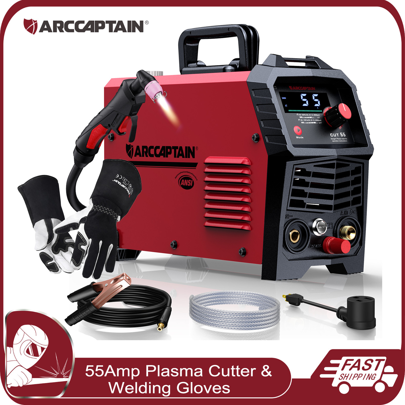 55Amp Non-Touch Pilot Arc Plasma Cutter LED Screen 120V/240V & Welding Gloves US