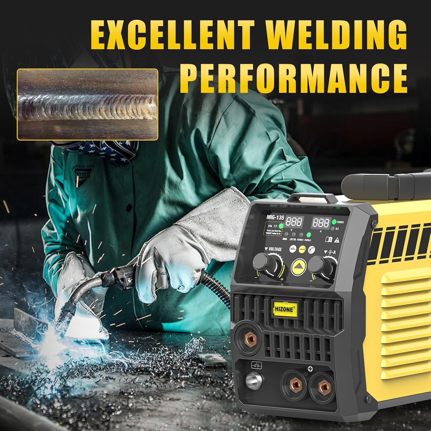 135A MIG Welder, 110V Flux Core MIG Welder/Lift Tig/Stick 3 in 1 Welding Machine