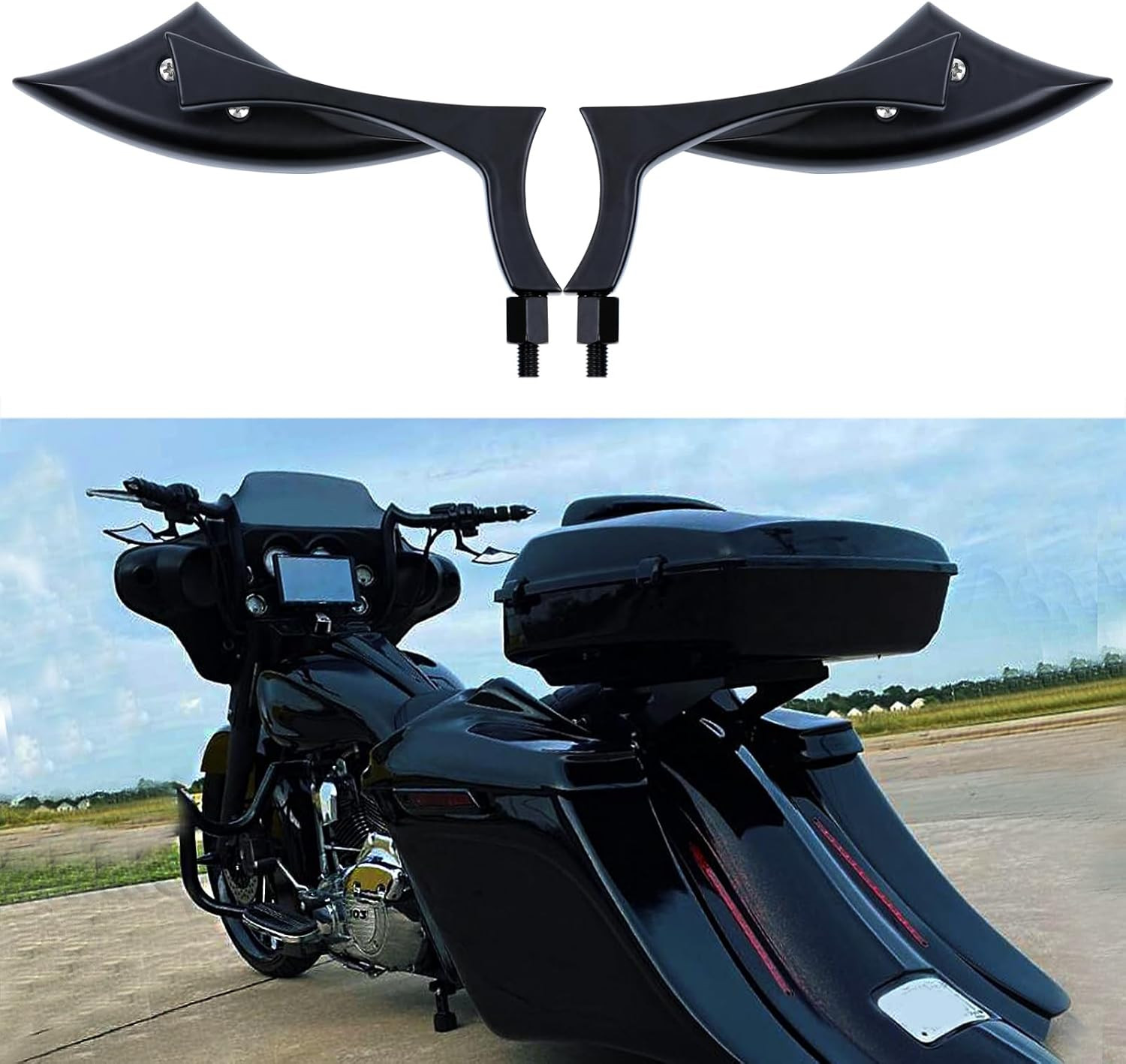 8Mm 10Mm Black Motorcycle Rearview Side Mirrors Blade Compatible with Harley Spo