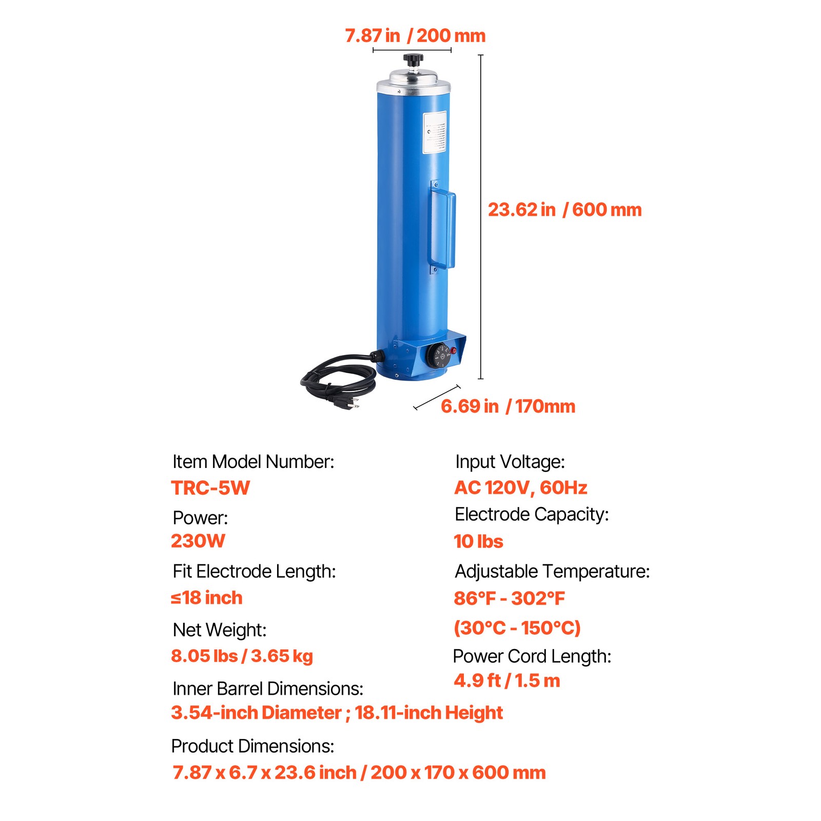 Uimoso Portable Welding Rod Storage Oven, 10 lbs Capacity, 86-302℉ Range