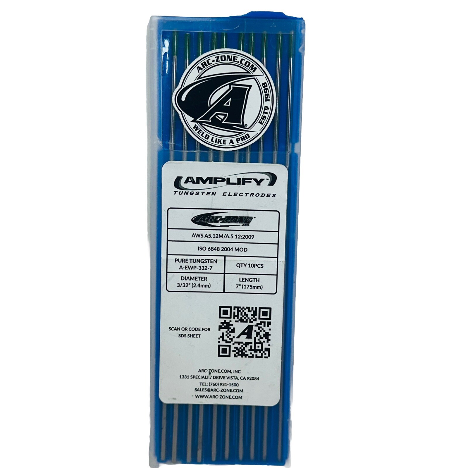 AMPLIFY TUNGSTEN ELECTRODES 3/32″ x 7″ PURE TUNGSTEN A-EWP-332-7