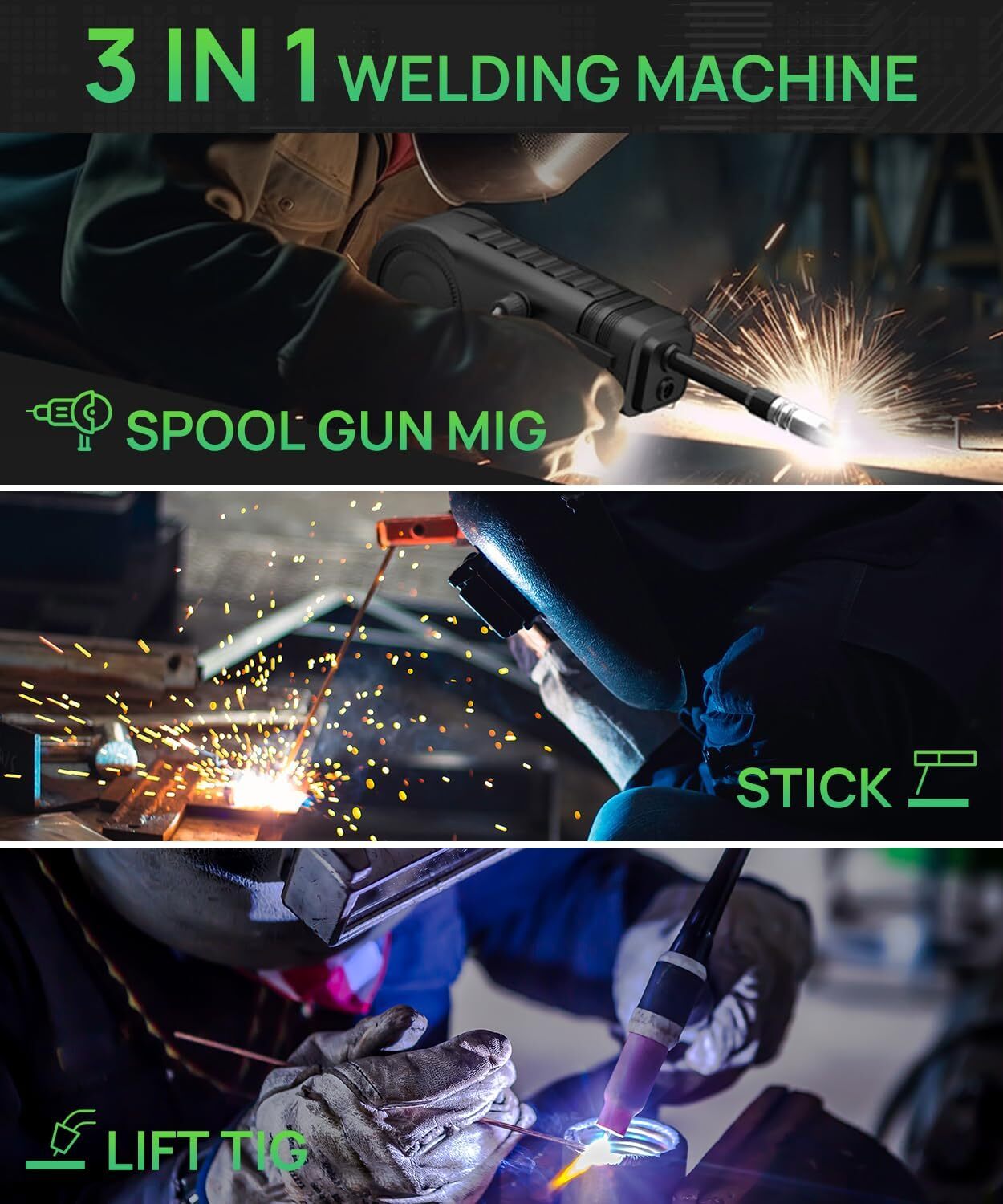 145A Stick Welder, 3in1 MMA/Spool Gun/LIFT TIG ARC Mini Welding Machine 110V USA