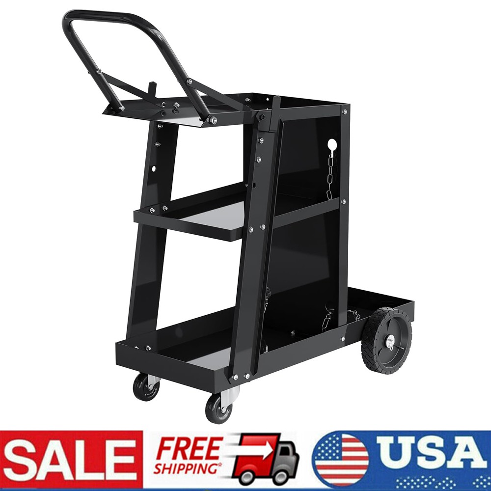 Welding Cart 3 Tiers 400 LBS Welder Welding Cart with 360° Swivel Wheels Black