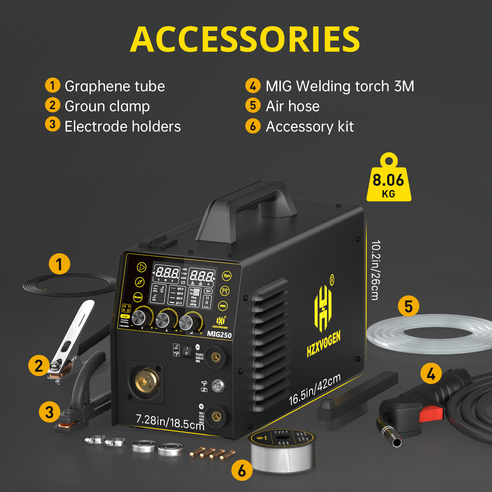 6-IN-1 Aluminum MIG Welder 250A Lift TIG/Stick IGBT MIG Welding Machine 110/220V