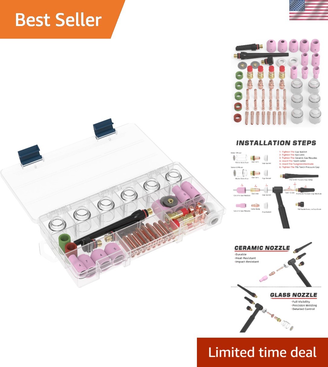 71-Piece TIG Welding Torch Accessories Kit for WP-17/18/26 – Portable Solution