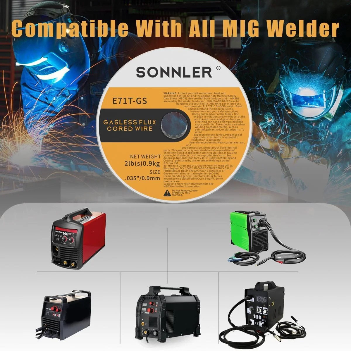 3 Packs 2-Pound 035 Flux Core Welding Wire,SONNLER E71T-GS Mig Welding Wire | Lo