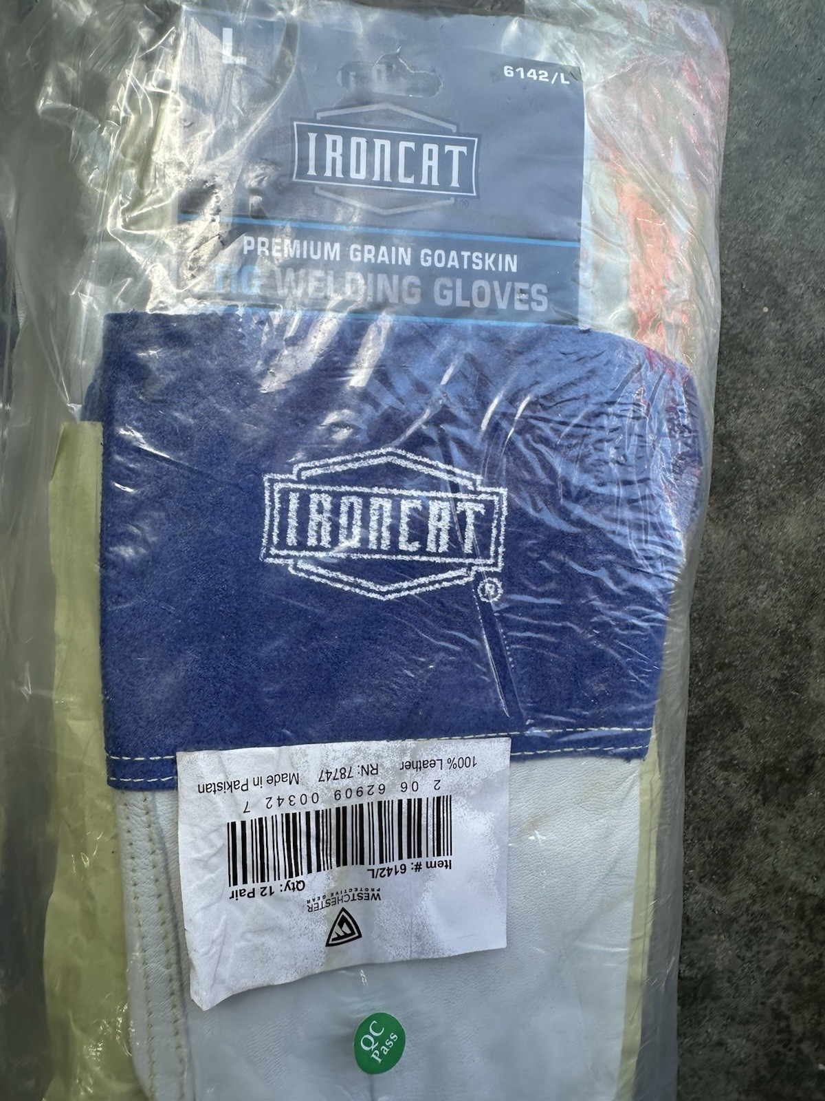 IRONCAT 6142/L Goatskin Leather TIG Welding Gloves, L, Blue, Gauntlet, 12 pair