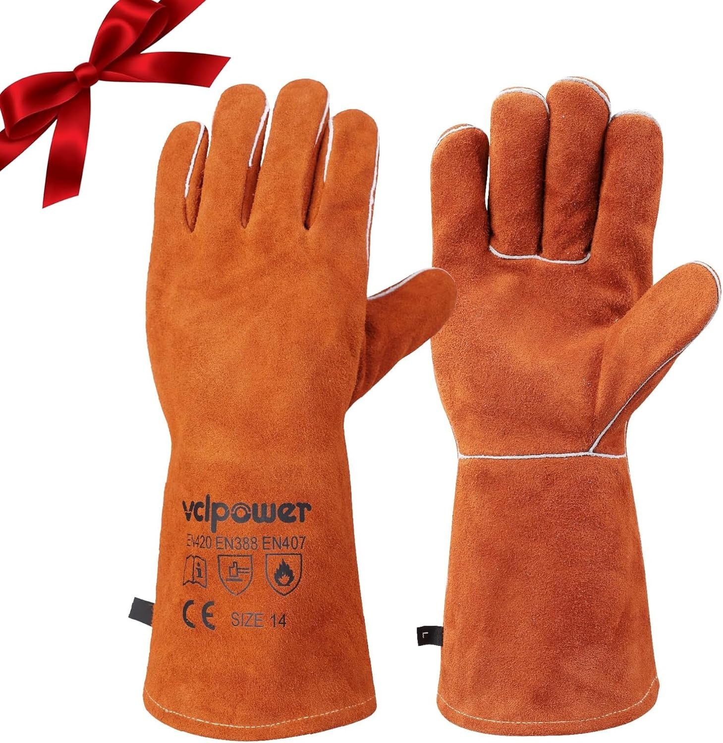 Welding Gloves Fire Heat Resistant 14IN Fireproof Leather for Welding Fire Pi…