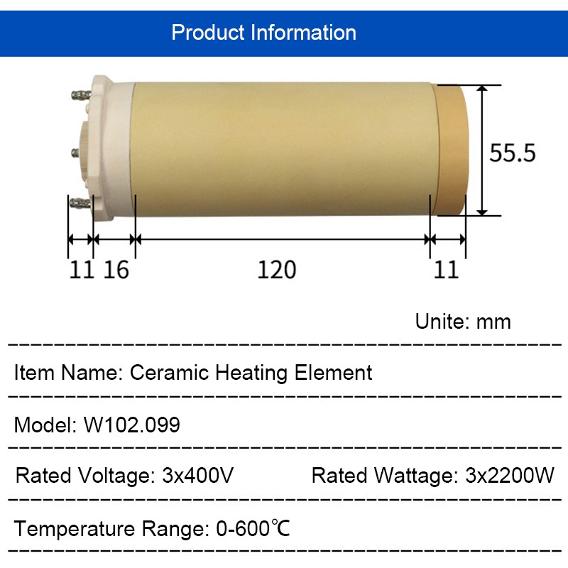 3x400V 3x2200W Ceramic Heating Element 102.099 for Plastic Welding Heat Gun