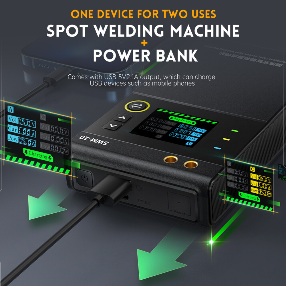 FNIRSI SWM-10 18650 Battery Welding Machine Portable Spot Welder Tool W/ Display