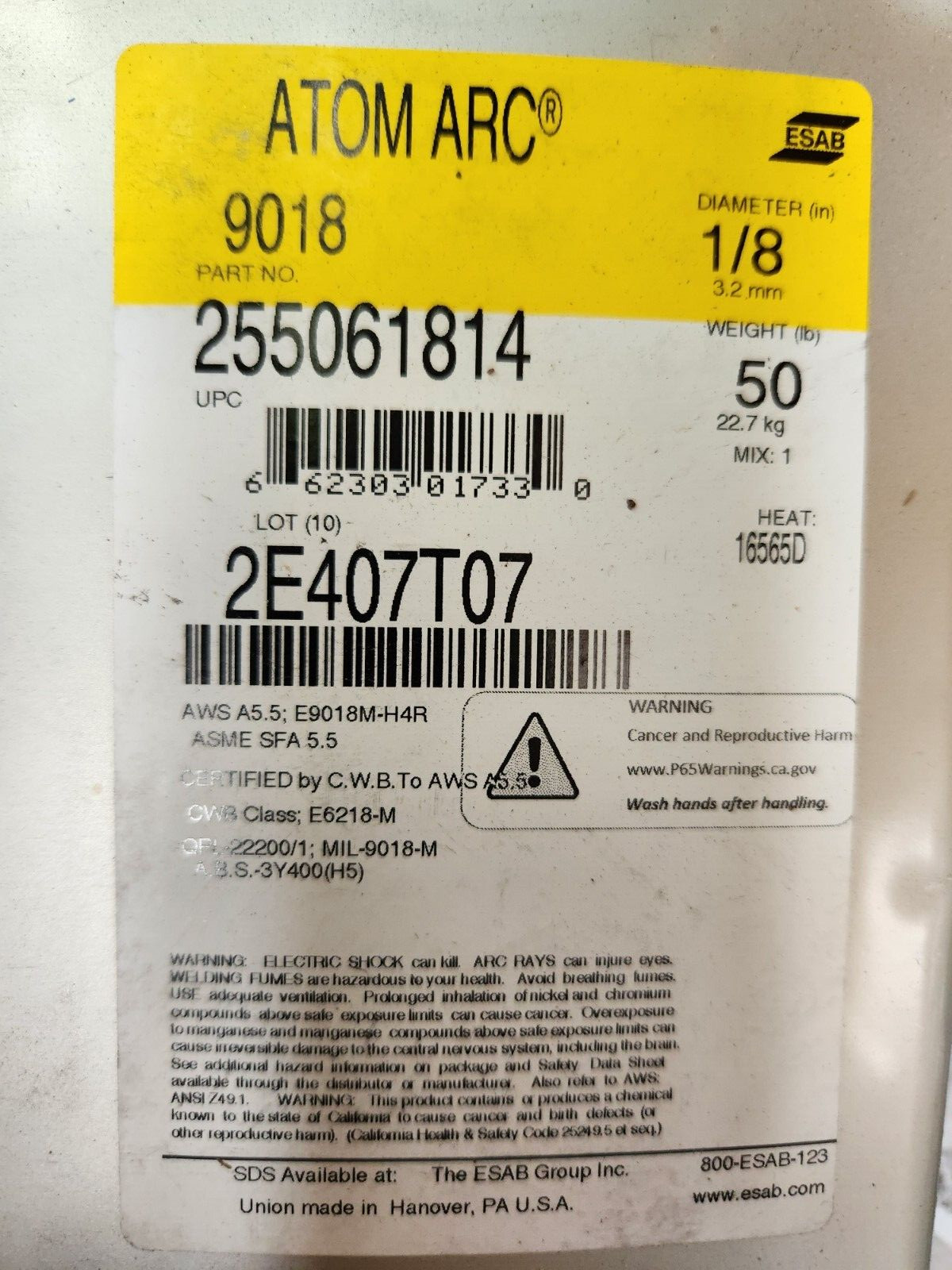 Atom Arc 9018 1/8″ X 14 X 50 lb #HS, 255061814 Electrode