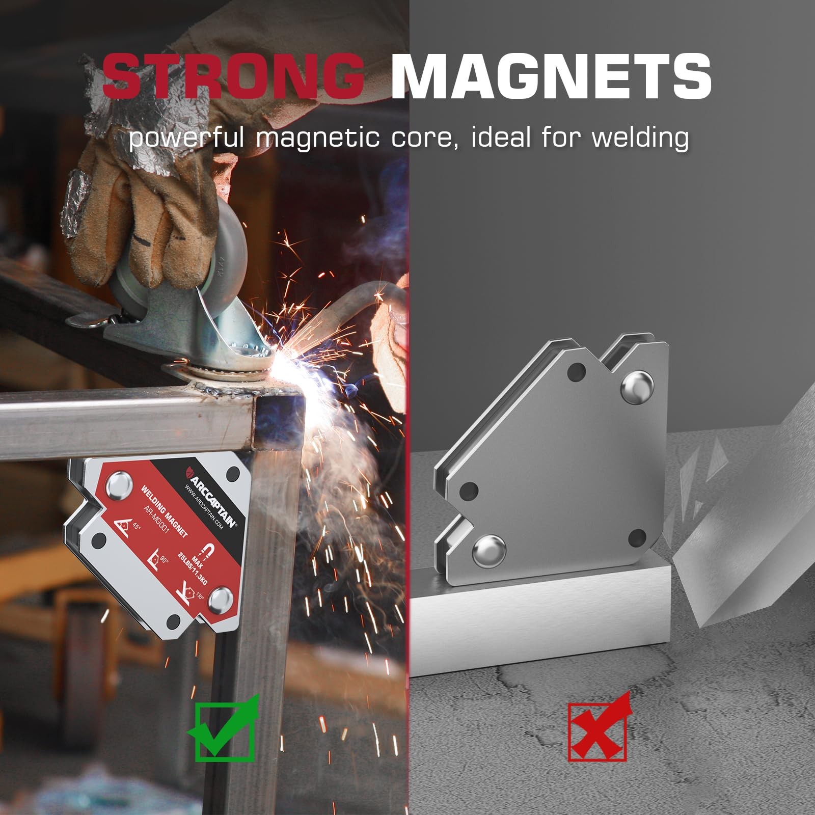ARCCAPTAIN Arrow Welding Magnets 25lbs&55lbs Strong Hold Magnetic Welding Holder