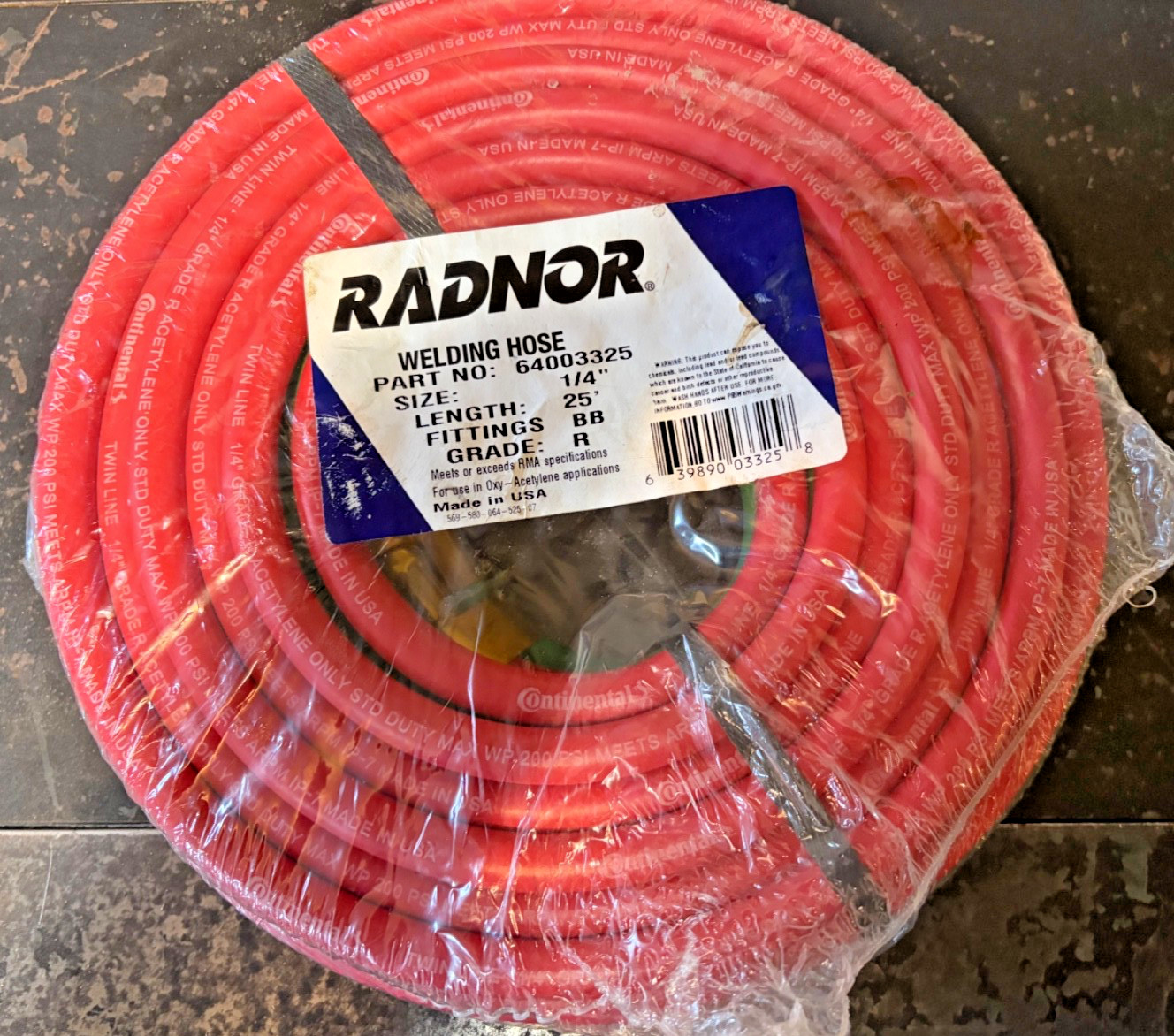 WELDING HOSE 64003325 – 25FT X ¼” FITTINGS BB – GRADE R – NEW – Sealed