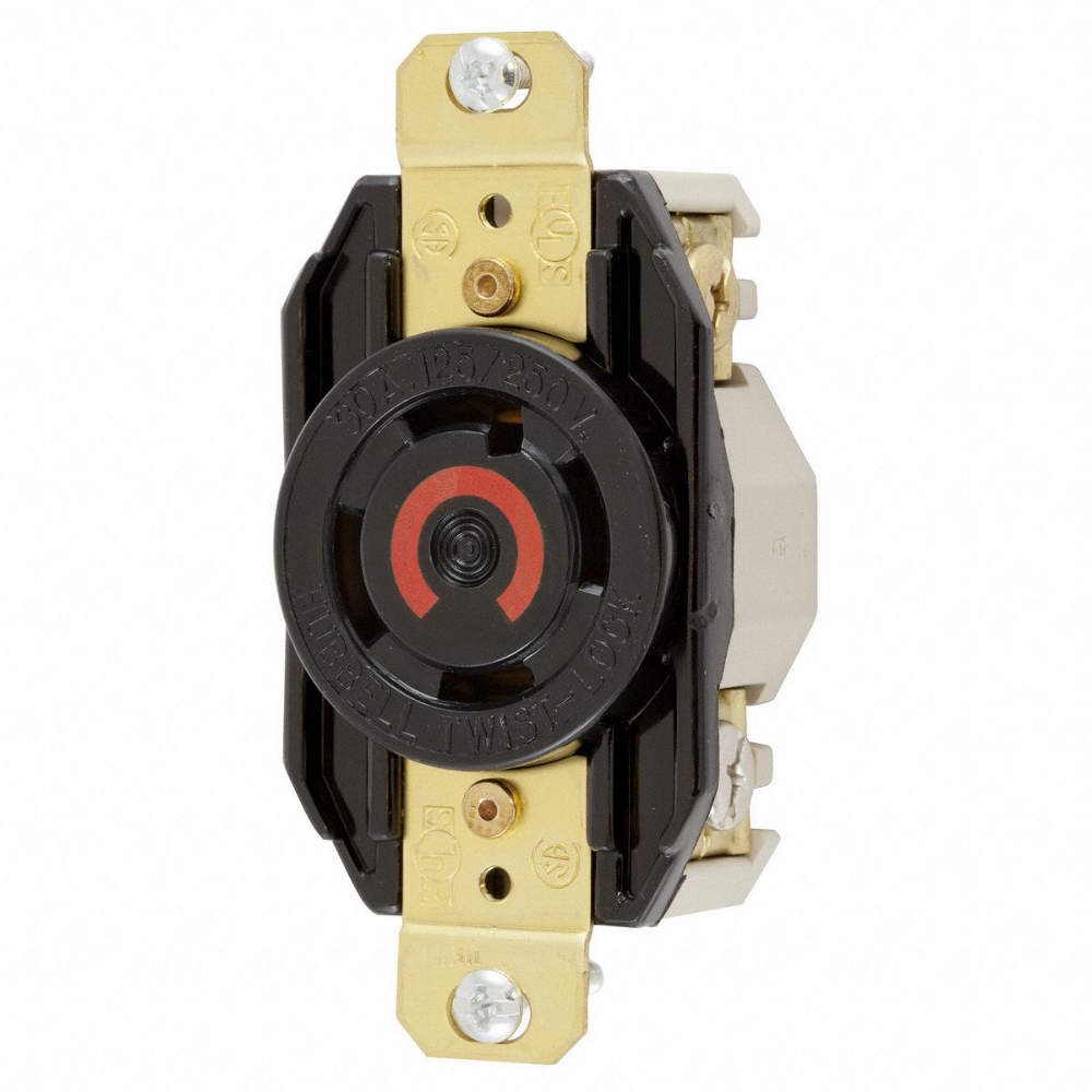 HUBBELL HBL2710 Lck Recept,30 A;Black;Nylon,L14-30R,1Gng 6A655