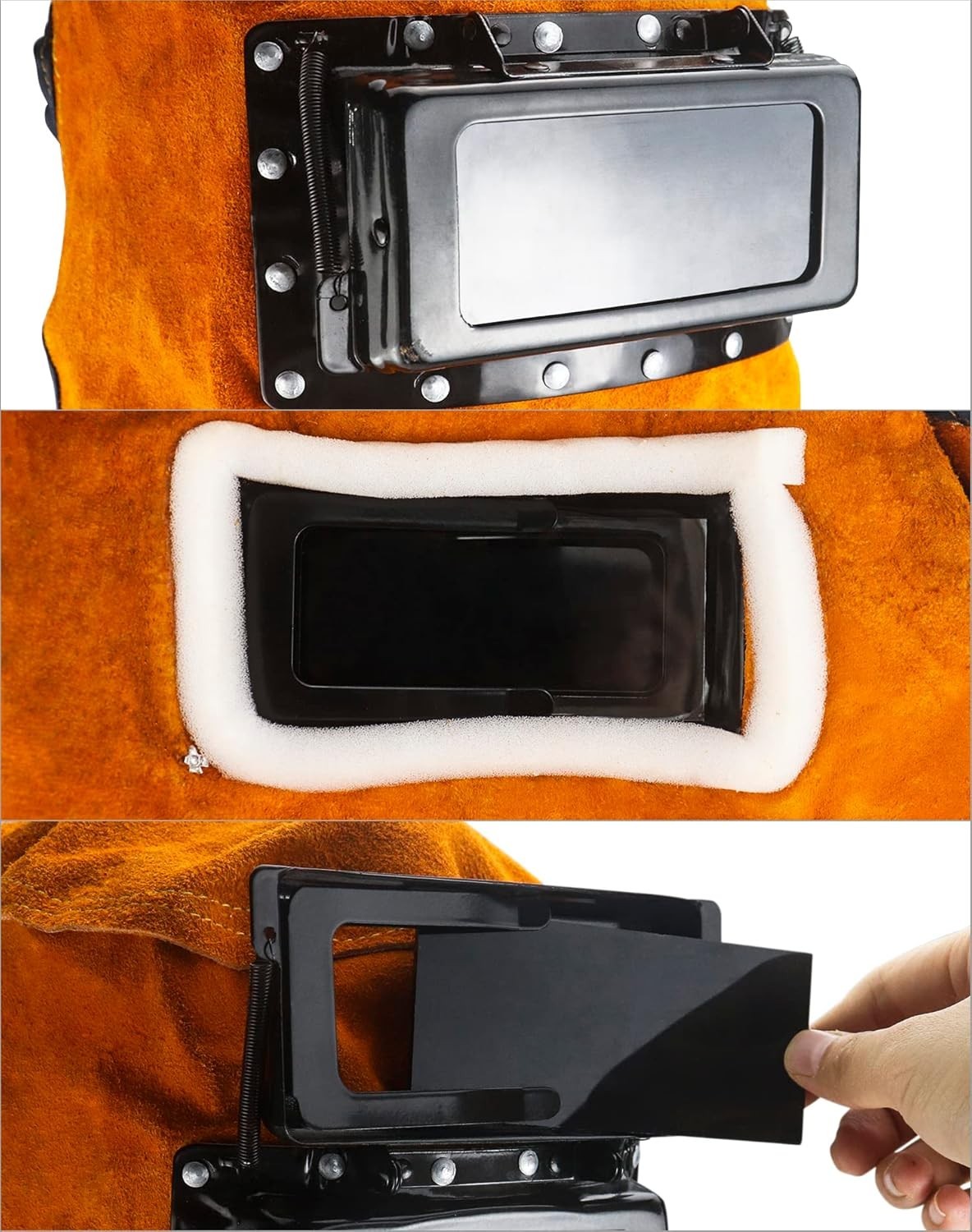 Leather Welding Hood Helmet Flip Lens Heat Flame Resistant Full Head Shield