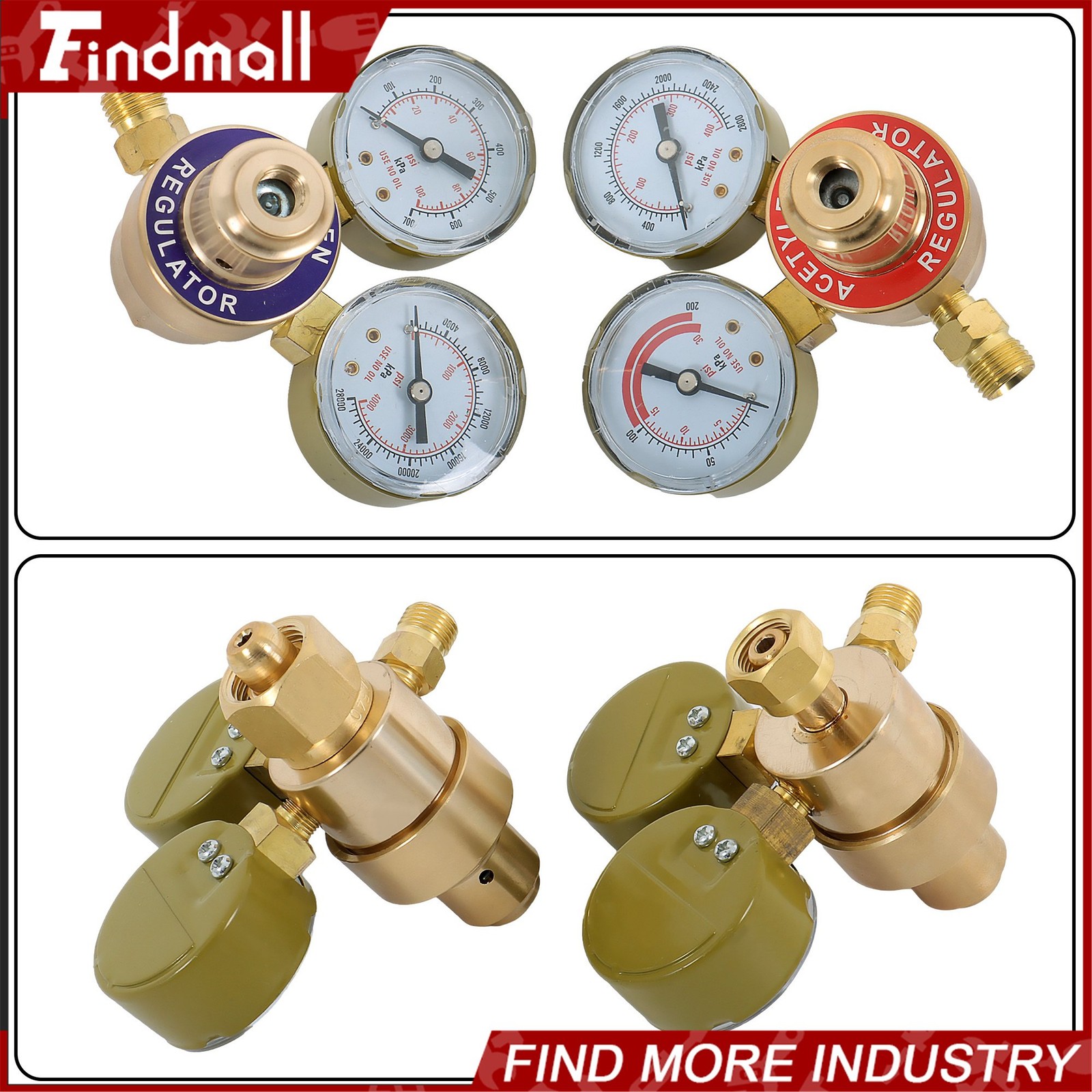 Findmall Solid Brass Oxygen and Acetylene Regulators, CGA540 and CGA200