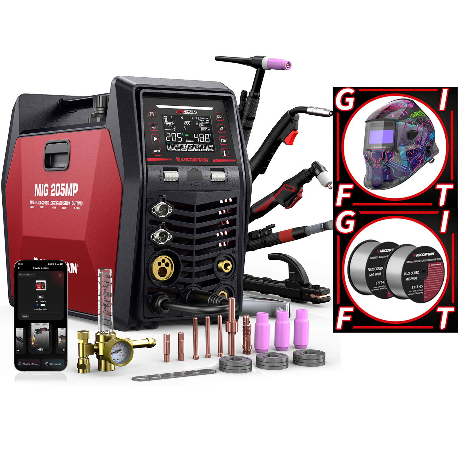 ARCCAPTAIN MIG205MP MIG Welder Plasma Cutter 9 IN 1 iControl Aluminum 120V/240V