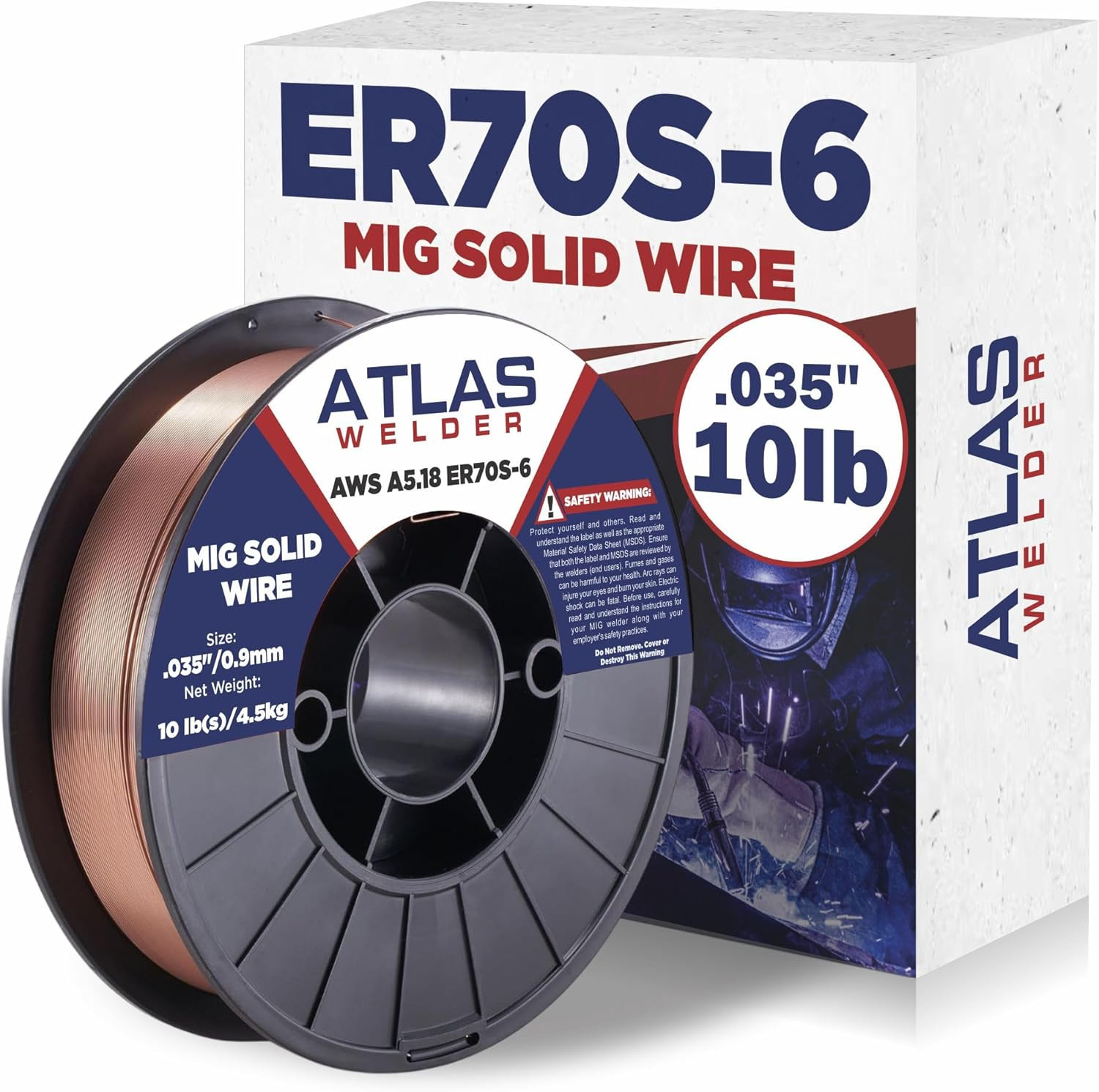 ATLASWELDER Solid MIG Welding Wire, ER70S-6 .035 Inch 10LB with Low Spatter And