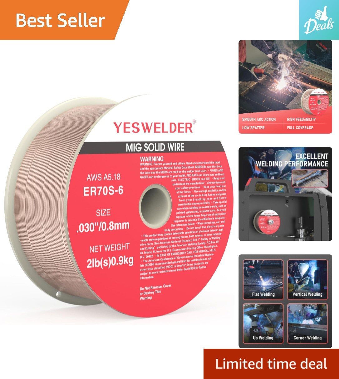 ER70S-6 MIG Welding Wire – 2LB Solid Carbon Steel, .030′ Diameter, Durable Spool