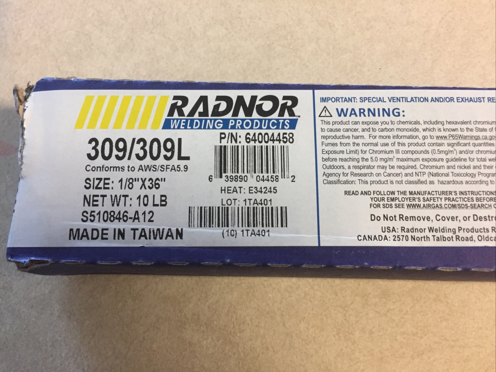 Radnor Welding Rod Products 309/309L 1/8×36 64004458