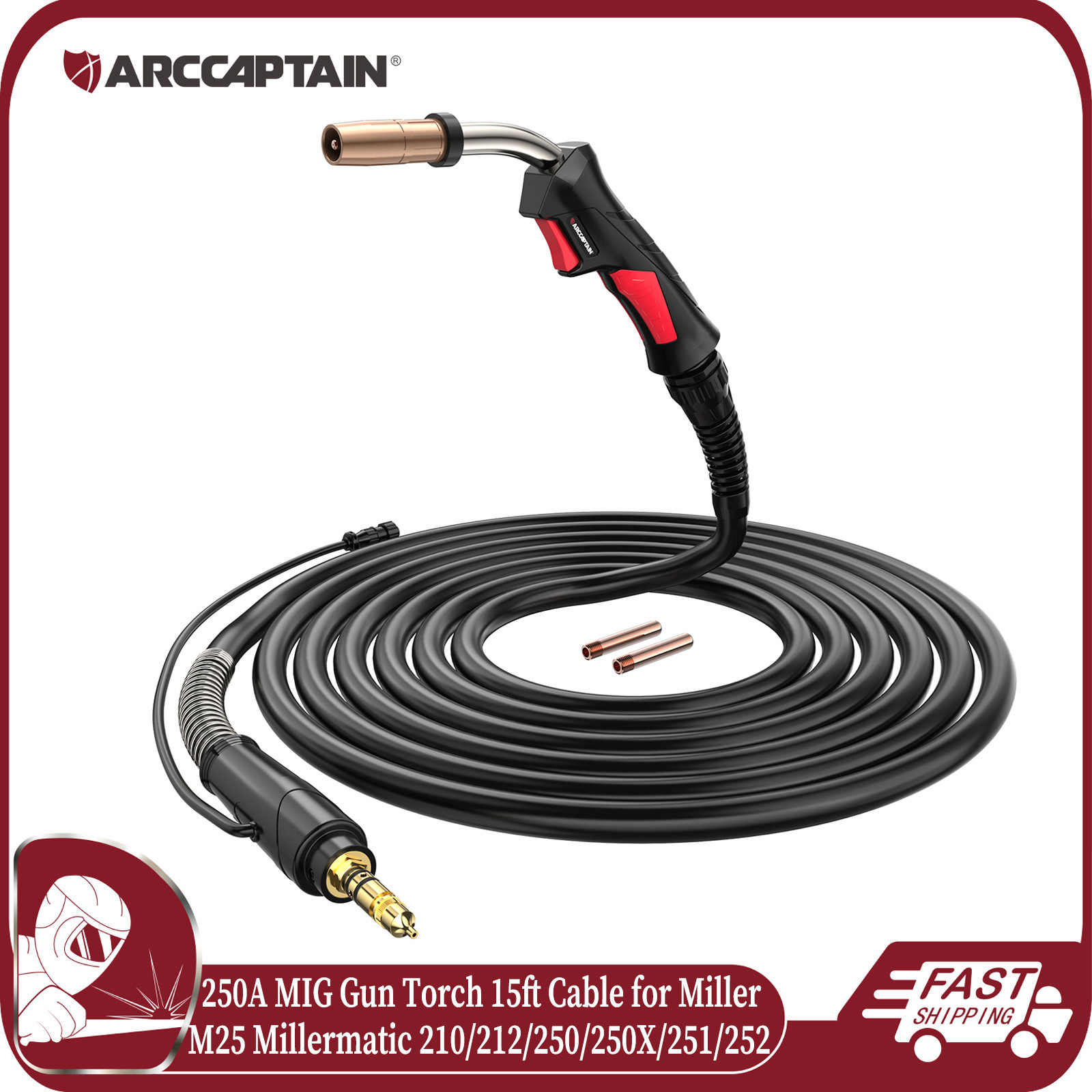 ARCCAPTAIN Mig Gun Torch 250A 15ft Replacement for Millermatic 212/252/251 M25🔥