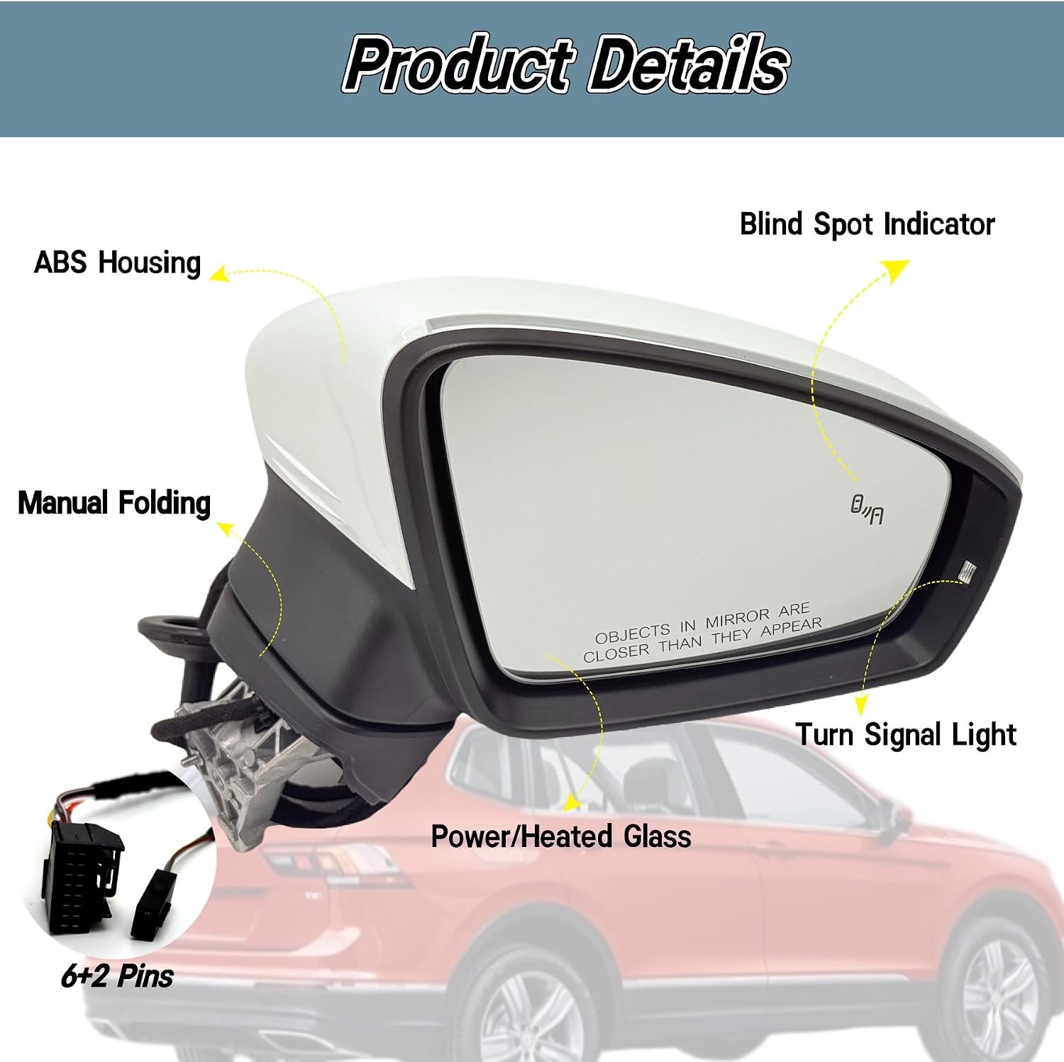 Right Passenger Side Mirror Compatible with Volkswagen Tiguan 2018-2023 with Hea