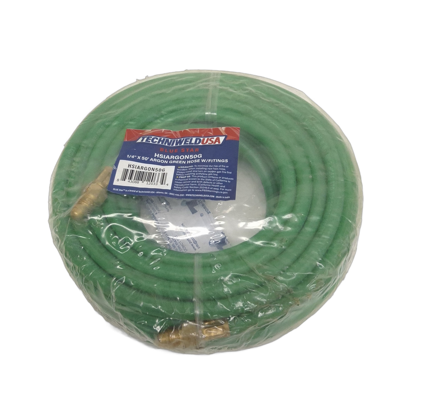 Techniweld Blue Star 1/4″ x 50′ Argon Gas Hose Green With Fittings HSIARGON50G