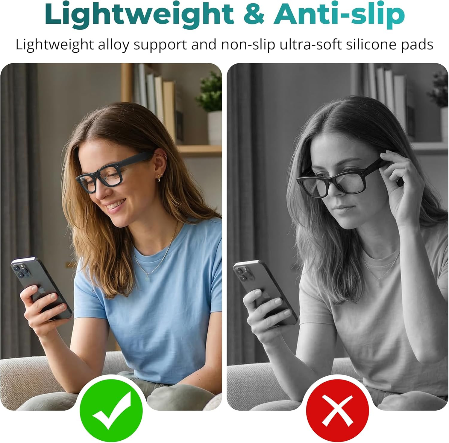 Anti-Slip Nose Pads for Ray-Ban Meta Wayfarer RW4006/RW4012, 50-22