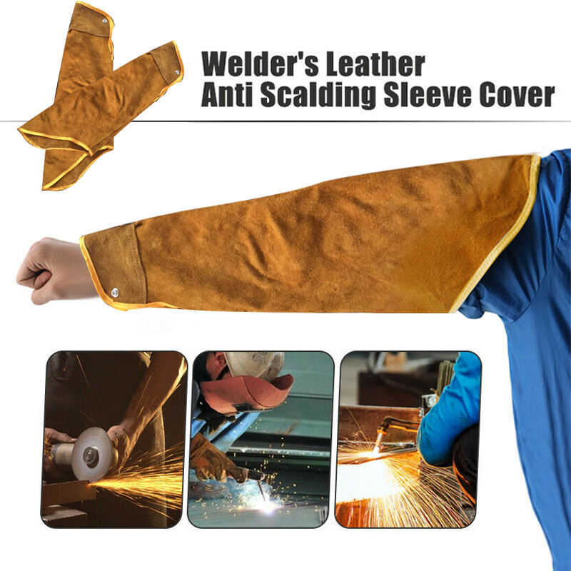 Cowhide Leather Welding Sleeves Welders Arm Sleeve Heat Insulation Protect Puff