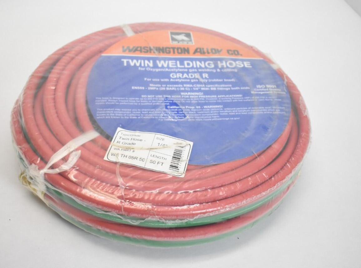 Washington Alloy Twin Welding Hose Grade R 1/4″ x 50ft WA TH 05R 50 Red/Green