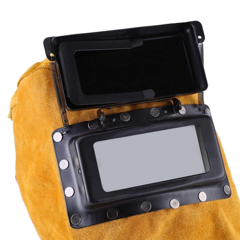 Heat Resistant Leather Welding Hood with Flip-Up Lens & Neck Shield – Adjustable
