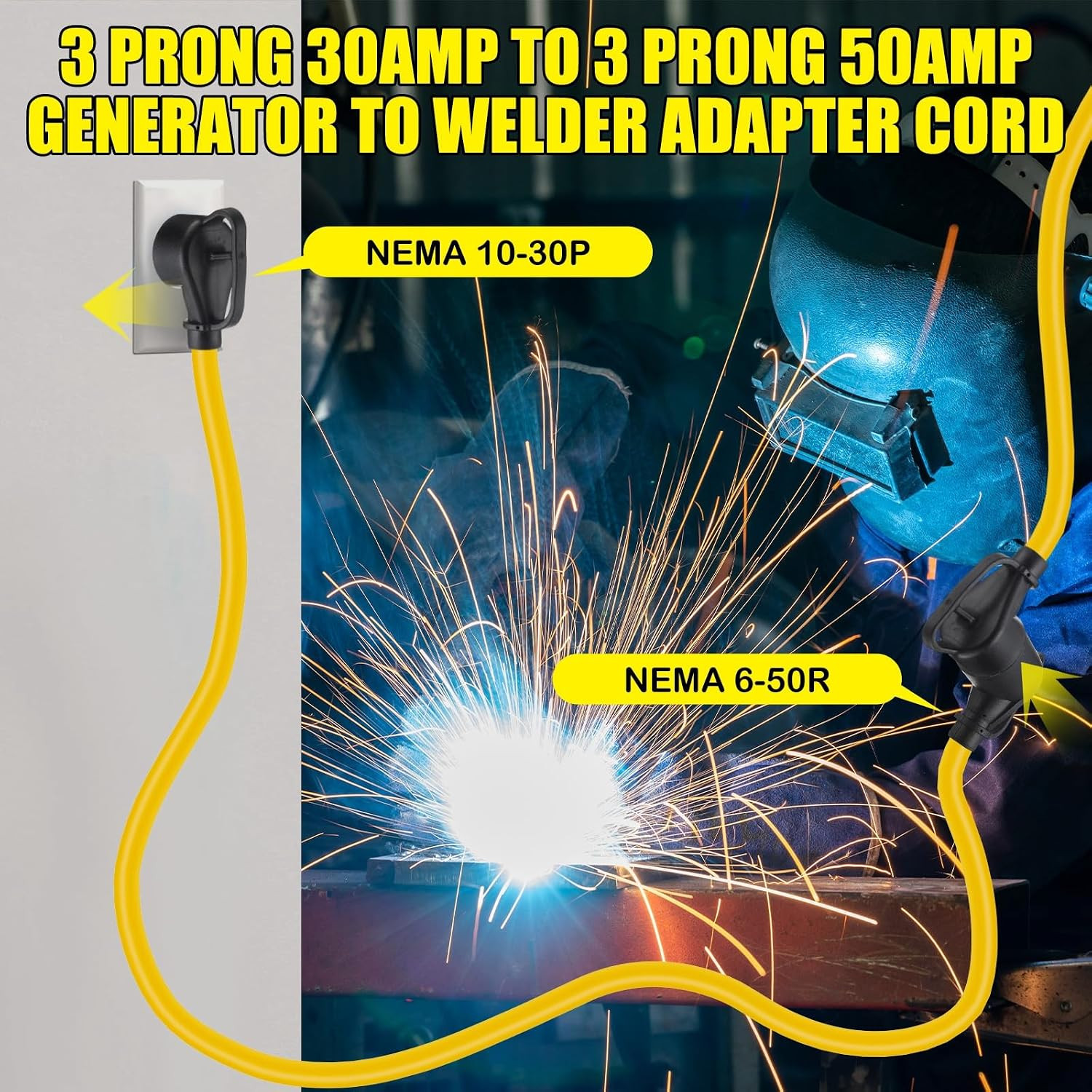 NEMA 10-30P to 6-50R Welder Adapter Cord 20Ft 30 Amp to 50 Amp Welder Extension